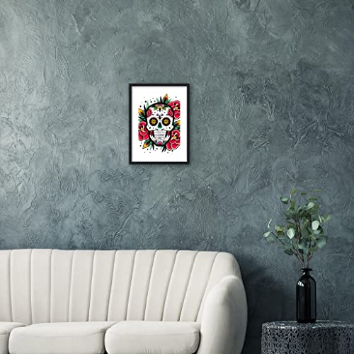 Décoration murale florale sans risque de casse impression tête de mort roses cadre bois - 5
