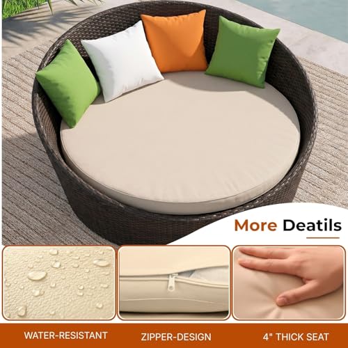 Image of DEVOKO Outdoor Pool Side, Garden, Balcony, Porch, Backyard, Terrace, Patio, Beach Round Sofa Wicker and Rattan Daybed Furniture Set (Darkbrown and Cream)