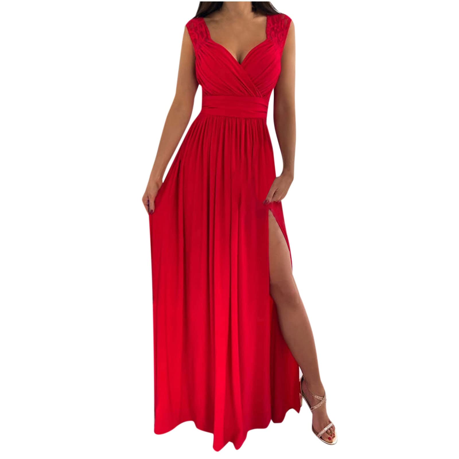 NUSGEAR 2023 Vestidos Corto sin Manga Mujer, Elegante Vestidos Fiesta Cuello en V Encaje Vestido de Cóctel Noche Suelto Vestido Vestir Moda Sexys Vestidos Partido Playa Vacaciones