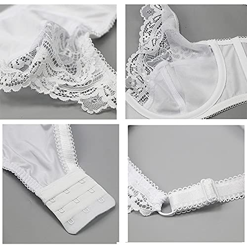 Swbreety Women's Sexy Soft Lace Lingerie Set See Through Underwear Floral Lace Underwire Sheer Bra and Panty Set White