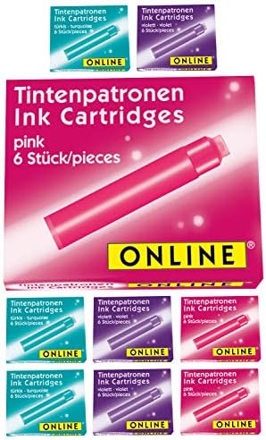 ONLINE standard ink cartridges, universal fountain pen ink, compatible with all common standard fountain pens, replacement cartridges for fountain pens and rollerballs, 6 pieces, colour brown