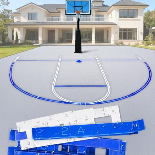 Pro Basketball Court Line Stencil Kit for Concrete – Heavy-Duty Plastic, Waterproof & Reusable Marking Template for Driveways or Playgrounds, Easy Setup with 3-Point & Key Lines