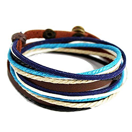 Handmade Multilayer Wraps Colorful Cords Leather Bracelet Blue
