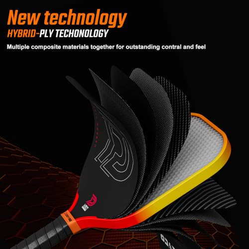 Image of Pickleball Paddle, T700SC Carbon Fiber Surface with Enhanced Spin & Power, Textured Face Pickle Ball Paddle with Polymer Honeycomb Core, 4 Shape & Thickness Options
