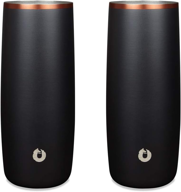 SNOWFOX Premium Vacuum Insulated Stainless Steel Cocktail Glass/Drink Tumbler, Set of 2, Drinks Stay Icy Cold, Thermal Highball Glasses, Elegant Home Entertaining, Classic Barware, 14.5 oz, Black/Gold