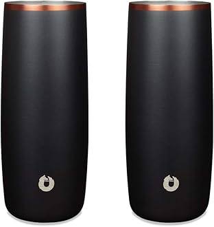 SNOWFOX Premium Vacuum Insulated Stainless Steel Cocktail Glass/Drink Tumbler, Set of 2, Drinks Stay Icy Cold, Thermal Highball Glasses, Elegant Home Entertaining, Classic Barware, 14.5 oz, Black/Gold