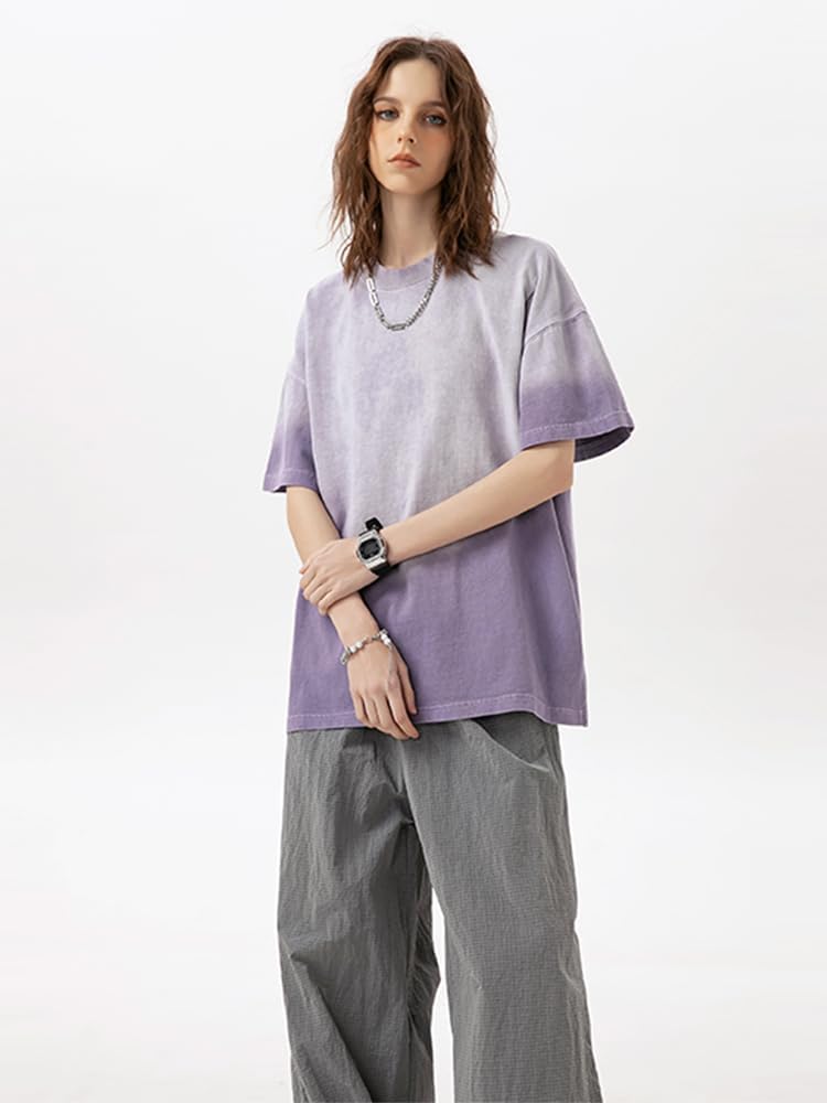 Unisex Y2K Shirts, Vintage Gradient Oversized T-Shirt, Casual Streetwear Style for Men and Women, Outdoor Fashion Light Purple - Image 3