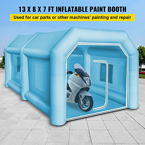 VEVOR Aufblasbares Spritzkabinenzelt nach Maß, Aufblasbares Lackierkabinenzelt 750 W + 350 W Auto Lackierkabine Arbeitsplatz 210D Oxford-Gewebe mit 2 Gebläsen 4 x 2,5 x 2,2 m Blau Autoparkgarage