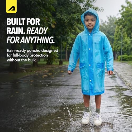 Image of Boldfit Raincoat for Kids Smart Back Long Raincoat with Hood Waterproof Rain Coat for Boys & Girls Lightweight School Poncho Jacket with Pockets & Buttons