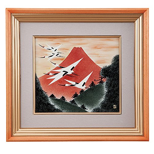 Amazon.co.jp: 九谷焼 陶額 赤富士に鶴 還暦祝い/プレゼント/古希/喜寿