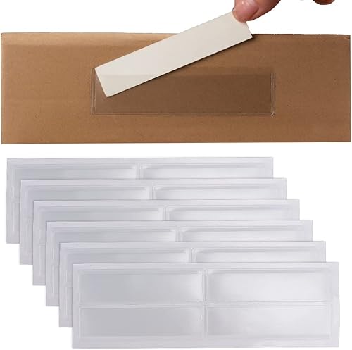 200 soportes de etiquetas adhesivos para estantes de 12 x 43 pulgadas bolsillos transparentes organizador de etiquetas soporte extraíble para