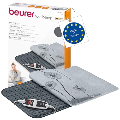 Beurer HK 125 Heizkissen (XXL-Format, mit 6 Temperaturstufen, Abschaltautomatik und LED-Schalter, maschinenwaschbar), grau, 1 Stück (1er Pack), 60 x 40 cm