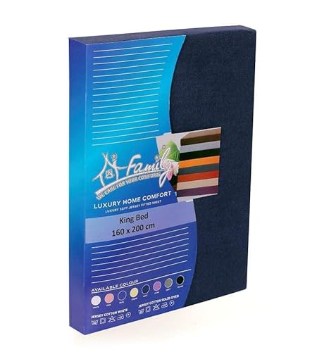 Famille Parure de lit Premium Qualité 100% Coton Jersey Drap-Housse, lit Simple, Bleu Marine Cover