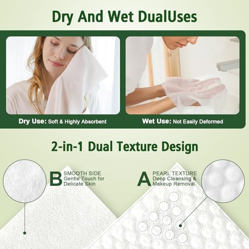 Image of Disposable Face Towels 600 Count, Biodegradable Ultra Soft & Thick Facial Towels for Sensitive Skin, Lint-Free Makeup Remover Dry Wipes, Multi-Purpose Cleansing Towelettes for Face Wipes, Skincare