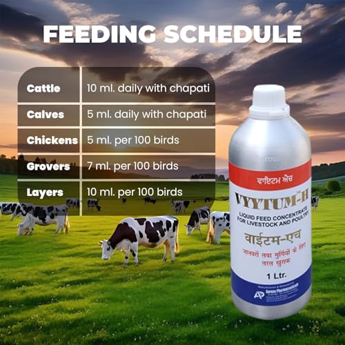 Image of Pharma Vyytum-H Veterinary Vitamin-H for Cow, Cattle, Poultry & Livestock Animals with Vitamin-D3 & E Liquid Feed Supplement for Cattle, Cow and Farm Animals / (1 Litre Pack)