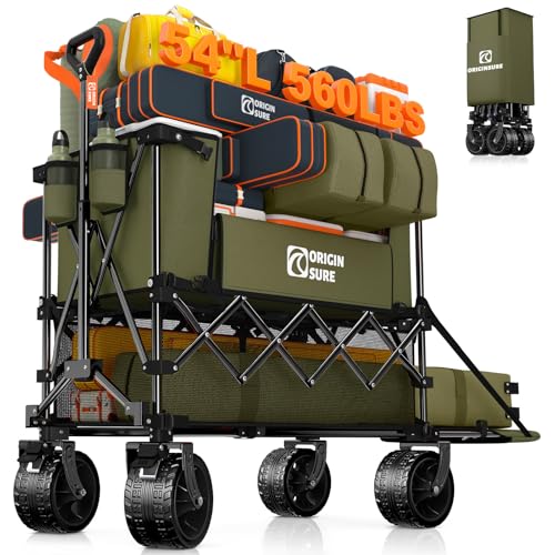 Originsure 400L Foldable Double Decker Wagon, 54" L Tailgate, 560lbs, Green
