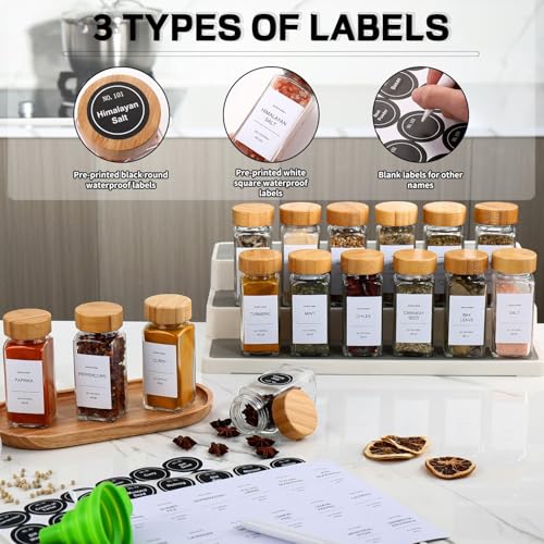 Spice Jars, Spice Jars With Labels-4oz 24pcs, Spice Containers With Bamboo Lids, Seasoning Containers With White Printed Spice Labels, Kitchen Organizer,Spice Bottle by DIMBRAH - Used condition - Image 3
