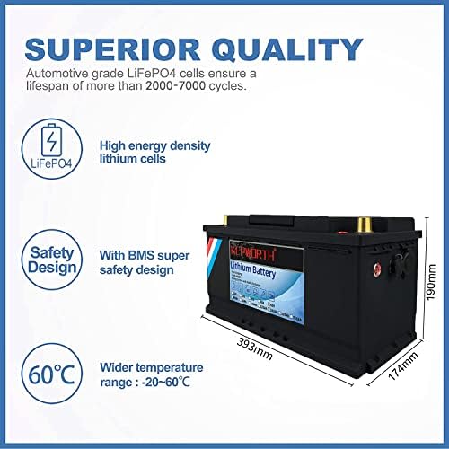 LifePo4 Battery 12v 100Ah Up to 7000 Deep Cycles with BMS Lithium Iron Phosphate Battery for Trolling Motor Solar Panels RV Boat Golf Cart Off Grid Applications Household Appliances Include Charger