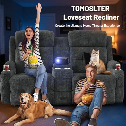 Image of Loveseat Recliner Sofa, Home Theater Seating with Massage, Reclining Loveseats with Console, Wall Hugger RV Couch Movie Theater Chairs, RV Furniture Sofas with USB, Cup Holders, Drawer for Gaming Room