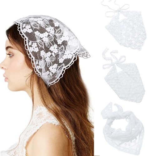Woeoe 3Pcs Lace Floral Hair Bandanas Triangle Mesh Flower Head Ke...