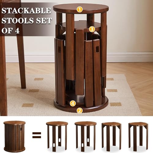Juego de taburetes apilables, madera maciza, multifuncional, diseño que ahorra espacio para sala de estar, dormitorio, cocina, comedor - imagen 2