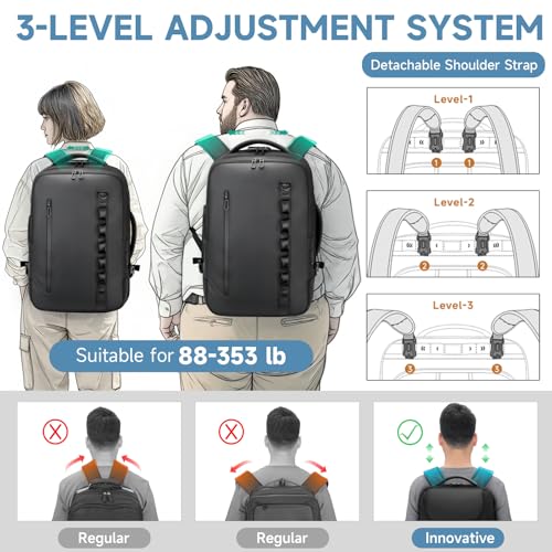 Travel Rolling Backpack,3 in 1 Carry on Backpack Flight Approved,Waterproof Personal Item Bag with Detachable Backpack,Extra Luggage Backpack 55L for Work Teacher College,Black3