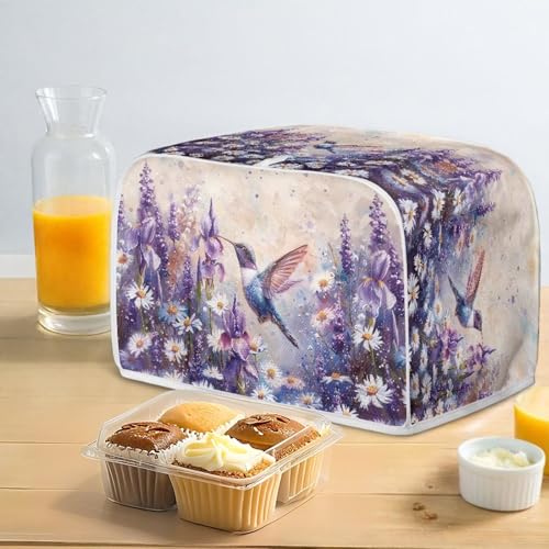 Image of Talayituse Hummingbird Daisy Lavender Print Toaster Cover 4 Slice Wide Slot, Lightweight Dust Protection Washable Appliance Bag Bread Maker Cover, M