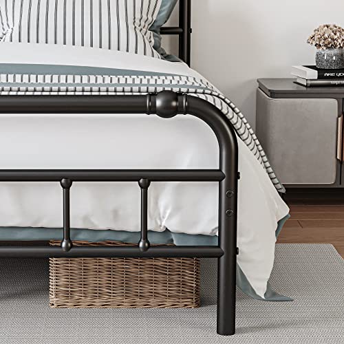 Bosrii Queen Size Bed Frame With Headbaord And Footboard, 18 Inches High, 3500 Pounds Heavy Duty Metal Slats Support For Mattress, No Box Spring Needed, Noise-Free, Black #TOP2