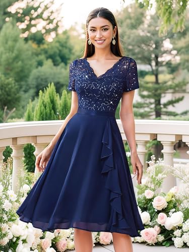 MISSMAY Women's Elegant Style Sequin Lace A-Line Cocktail Party Dress - Image 5