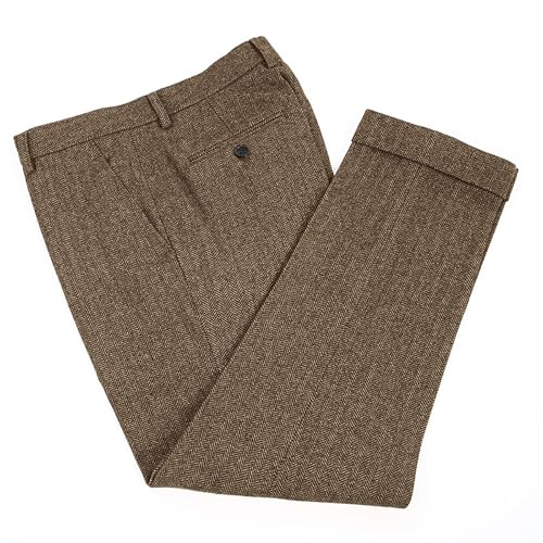 Boys Herringbone Tweed Dress Pants Vintage Flat Front Regular Fit Suit Trousers School Uniform Pant