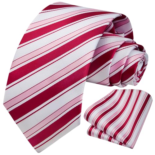 Image of HISDERN Mens Striped Ties Classic Silk Woven Tie and Pocket Square Set Formal Business Necktie Handkerchief for Wedding