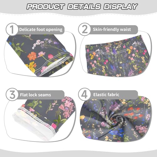 Colorful Wildflowers Pattern Kids Girl's Athletic Leggings Stretchy High Waisted Dance Pants Sports3