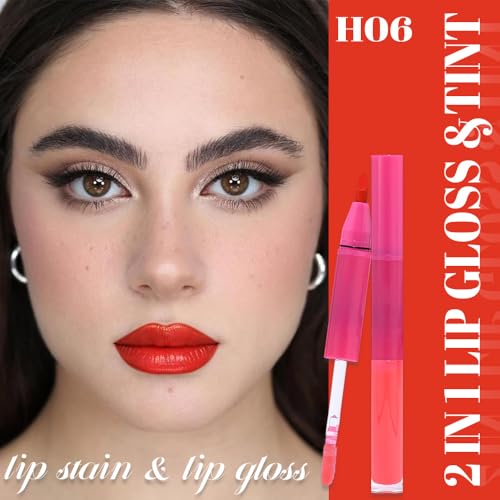 Image of evpct Bright Red Matte Liquid Lipstick Marker Pen Lip Liner Set with Lip Oil, Shine Finish, 2 in 1 Lipgloss Lipstick Long Lasting Waterproof for Women, Lips Color Stain 24hr Original Smudge Proof