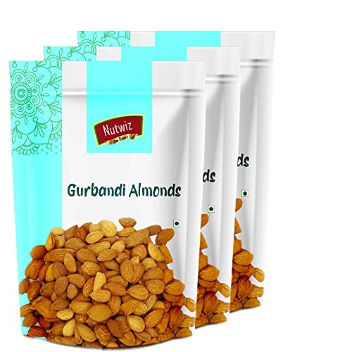 Image of Nutwiz Gurbandi Almonds 750 Grams (250 Grams X 3) with Rich Flavor, High Antioxidant Content, and Brain-Boosting Nutrition for Daily Vitality and Wellness |Packed with Energy to Support Kids' Learning, Adults' Productivity, and Elders' Strength