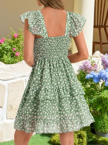 Image of Women Summer Dresses Casual Boho Smocked Ruffle Sun Beach Babydoll Mini Dress Layered Flowy Swing Dress