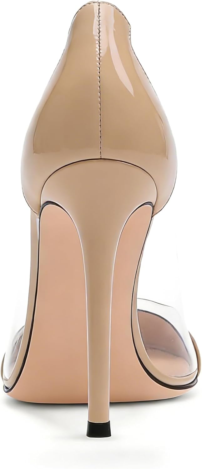 Eldof Womens High Heel Clear Pumps | 10cm Pointed Cap Toe Transparent PVC Stilettos | Wedding Dress Event Pumps Shoes - Image 6