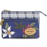 GUXL Women Small Zipper Coin Purse, Handmade Fabric Flower Embroidered Change Pouch, Cotton Double Zipper Wallet