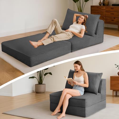 Sillón plegable corduroy gris convertible miniatura 1