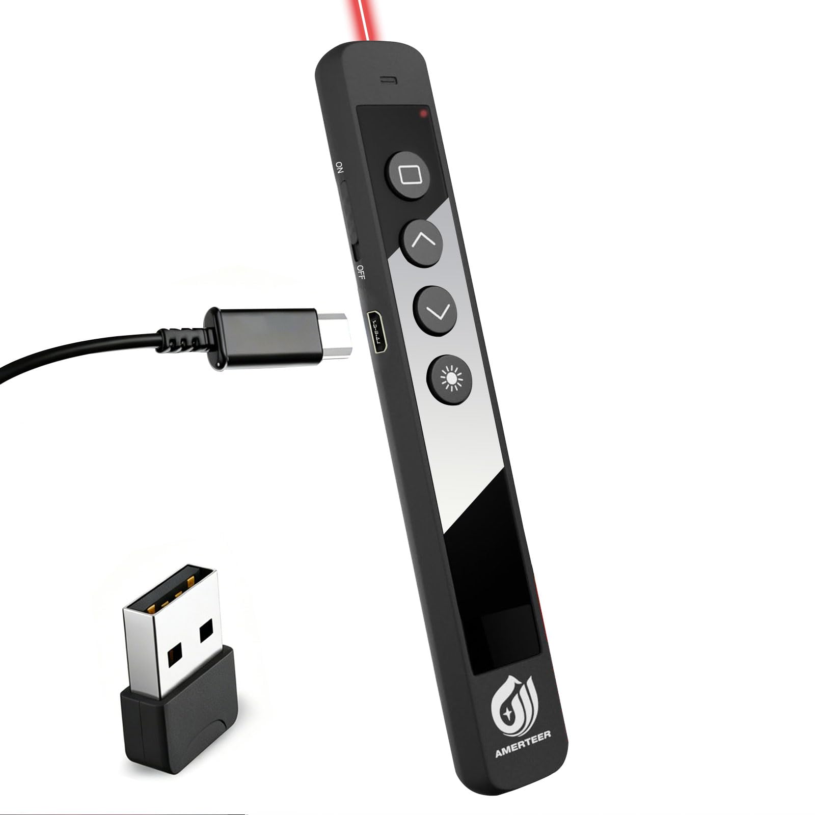 AMERTEER レーザーポインター 赤色 USB充電式 ワイヤレス プレゼンタ…