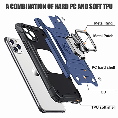 Jame Iphone 11 Pro Max Case - Military-Grade Drop Protection, 2 Tempered-Glass Screen Protectors, Shockproof & Ring Kickstand - Blue #TOP6