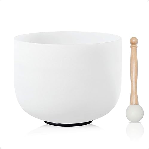 CVNC 432Hz 8 Inch A Note Third-eye Chakra Frosted Quartz Crystal Singing Bowl with Mallet and O-ring for Sound Healing Meditation
