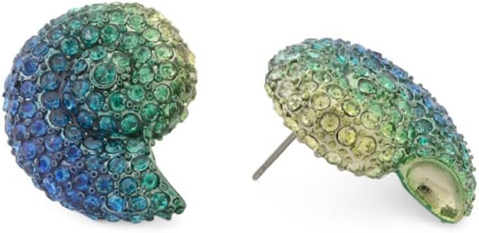 Betsey Johnson Crystal Seashell Stud Earrings, Blue Green Ombre, Glass Stones