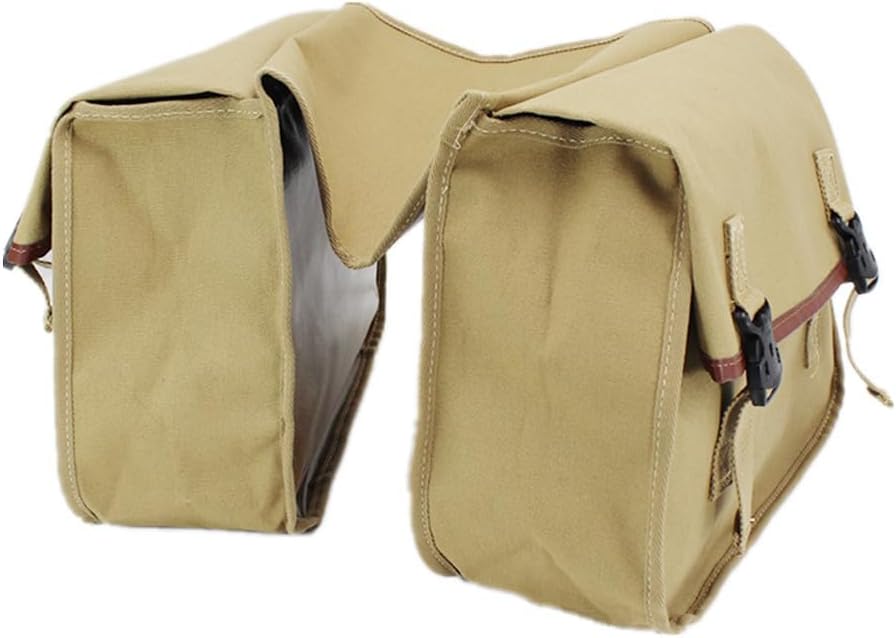 UNISTRENGH Waterproof Canvas Bike Pannier Bag Double Motorcycle Rear Seat Rack Side Bag Double Storage Saddle Bag for MTB Cycling Traveling Commuting (Tan)