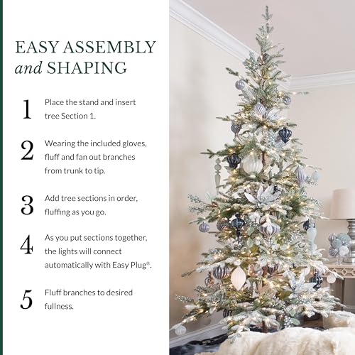 Image of Balsam Hill Frosted Alpine Balsam Fir - Snow-Kissed Artificial Christmas Tree with Pre-Fluffed Memory Wire Branches and LED Clear Fairy Lights, 6.5'