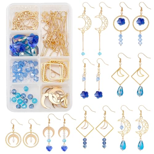 Boucles d'oreilles lune bleue avec perles larmes et connecteurs géométriques DIY