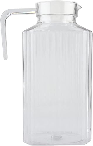 Miniatura 1 de Botella de bebida transparente de acrílico jarra de bebida de vidrio acanalado jarra de agua a rayas jarra de bebida fría con tapa para bar y hogar