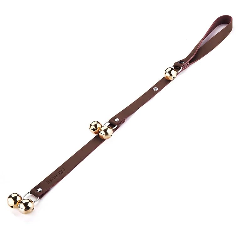 Campainha para Cães de Couro e Latão CATHYLIFE com 5 Sinos Dourados, Dark Brown Leather Golden Bells