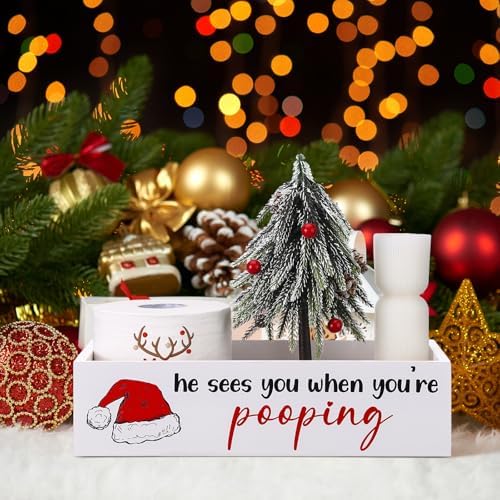 Meanplan Christmas Funny Bathroom Decor Toilet Paper Holder Box