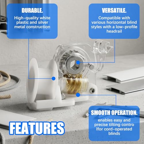 Image of 2PCS Replacement Tilt Mechanisms for Blinds, Household Parts that Require No Drilling, No-Installation Window Rollers, White, with 45x38 mm Hex Hole and 6 mm Bracket