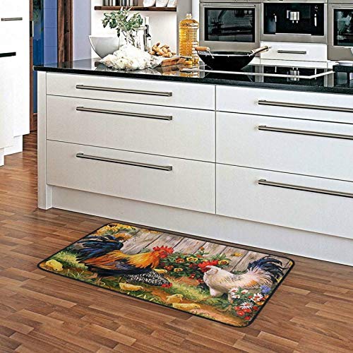 Roosters Sunflowers Farm Kitchen Rug Farmhouse Chick Cock Floral Kitchen Mat Bath Rugs Doormat Non Slip Floor Door Mats Soft Runner Carpet Home Decor 39 X 20 Inch #TOP1